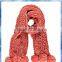 100% acrylic orange pom pom tassel stretch knit scarf