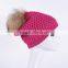 Winter knit hat with ball top/wool knitting hat with fur pompom for women KZ160048