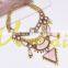 Fashion women pink arcylic gems gold plated alloy necklace jewelry
