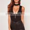 MGOO 2017 Wholesale Zip Up Front Black Bodysuits Ribbed Chocker Neck Fashion Cheap Sleeveless Blouses Custom Design