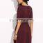 Burgundy Self Tie Curved Hem Dolman Sleeve Dress 95% Cotton 5% Spandex Curved Hem Casual Belted Dress