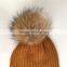Myfur Factory Wholesale Wool Rib Knit Scarf with Raccoon Fur Pompoms
