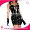 2016 sexy woman leather dress night club PU dress black zipper up clubwear