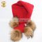 2015 New Year Products Raccoon Fur Pom Pom Children Knit Scarf Knitted Wool Scarf