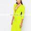 New Style Plus Size Plunge V -Neckline Lace Up Front Yellow Women Bodycon Midi Dress