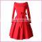 Long Sleeves Boat Neck Belted Side Bowknot High Waisted Evening Dress