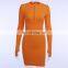 Custom Knitted Women Zipped Long-sleeved Hip Sweater Bodycon Causal Dress