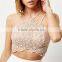 Custom wholesale stylish lace sheer strapy sexy tight ladies plain crop tops