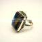 Blue Fire Labradorite Cabochon Gemstone Oxidized 925 Sterling Silver Ring, Black Rainbow Moonstone Designer Nepali Ring