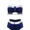 Hot sexy push up bikini 2016 button trim navy fashion retro high waist bikini for adults