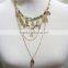 Gold Layered Set Necklace w/Turquoise Stone Seedbead Cloudybead Goldtone Leaf Necklace 2016 Fashion Style Wholesale