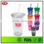 16oz bpa free double wall plastic smoothie cups with straw