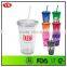 16oz Bpa Free Double Wall Plastic Smoothie Cups With Straw