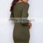 Women Casual 3/4 Sleeve Short Mini Dress Boat Neck Black Green Party Club Dress