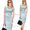 2017 cheap wholesale women wear square neck Knee length plus size pencil formal business career dresses with belt