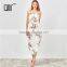 Slip floral printed drawstring waist asymmetric chiffon women dress