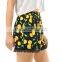 Women Printed Lace Trim Elastic Waist Shorts Ladies Causal Shorts Pants