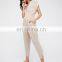 V-neckline rolled sleeves cuffs cute knot ankle striped jumpsuit