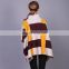 2017 wholesale women trendy knitted sweater multi color block turtuleneck poncho coats