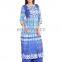 Designer Long Dress Cotton Flared Front open Slit Boat Neck Blue Color 3/4 Sleeve For Women Manufacturer of kurti India