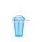 Reusable Plastic Double Wall Coffee Tumbler with Straw And Lip