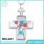 Pressed Flower Multi-Colored Cross Pendant Necklace