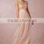 Elegant Short Sleeves Long Chiffon Lace Bridesmaid Dress B05