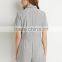 Women's Short Sleeve Double Pocket Tie Solid Grey Casual Jumpsuits