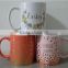 Assorted colours customized logo ceramic coffee mugs with C-handle