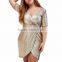 The Gold Irregular Plus Size Sequin Dress Short Sleeves Dress for Ladies