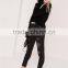 Custom Label Women Plain Black Knitwear With Drop Shoulder Loose Sweater Turn Back Cuff Cropped Jumper Black