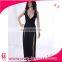 Deep V-neck Open Black Maxi Bodycon Bandage Dress