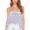 Latest Ladies Lace Hem Strapless Blue Cotton Tops Designs