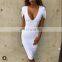 Clothes Women Elegant Dress Formal White Cap Sleeve Deep V Pencil Midi Bodycon Dress