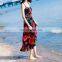 women clothing 2017 floral print swimwear waist tight summer cotton and linen beach wear Hawaii maxi boho style slip dress