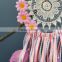 Pink Flower Large White Dream Catcher - Ribbon Fringe White Crocheted - Boho Pink Flower - Bohemian Crochet Dream Catcher