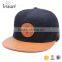 custom made wholesale snapback hat leather fabric brim with leather patch