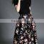 Ladies New Fashion European style floral print black high waist flare autumn skirt