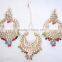 JADAU KUNDAN GOLD PLATED multicolor Dangler EARRINGS TIKA SET real look