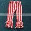 new arrival red and white vertical stripe toddler pants triple ruffle trouser cotton long pant LY-006