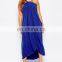 2016 China Supplier Factory Price Dark Blue Halter Asymmetry Evening Dress For Fat Women