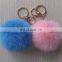 Factory wholesale fluffy and cute diameter 6 7 8 9 cm rabbit fur pom pom ball keychain