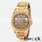 Metal Link Style Classic Yellow Gold Finish Metal and Brown Wood Classic Wooden Watch