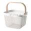 New Manufacture Hot Selling Popular Metal WireIron Big Size White Picnic Fruit Basket With Wood Handle Home Kitchen Storage