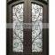 modern front decorative tempered aquatex glass galvanized paint bronze color double storm home security wrought iron doors