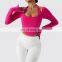 Sexy Halter Neck Long Sleeve Sports T Shirt Women Custom Logo Sports U Hem Skinny Thumb Hole Tops
