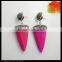 LFD-079E Fashion Pave Rhinestone Pink Agate Stone Arrow Point Shape Earrings Jewelry Finding