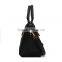 Fashion Black Color Ladies Cowhide Leather Tote Bag Double Zipper Shoulder Bag