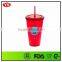 LFGB, FDA Certification 16 ounce Double wall insulated plastic bottle tumbler with straw