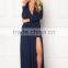 Long Sleeve One-piece Dress Deep V-neck Front Split Ladies Party Wear Gown Women's Evening Dress